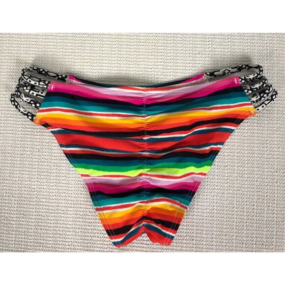 Xhilaration Womens Bikini Bottoms Size XS Multi Colored Striped Ruched Back - Picture 9 of 12